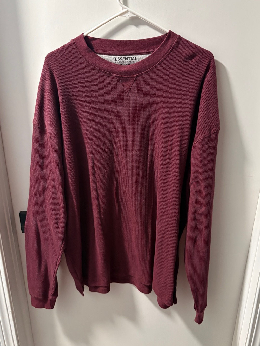 Essentials Waffle Thermal Long Sleeve in Maroon